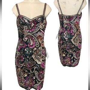 NWT NITE 100% Silk Beaded Sequin Cocktail Dress Size 6 | Y2K Glam